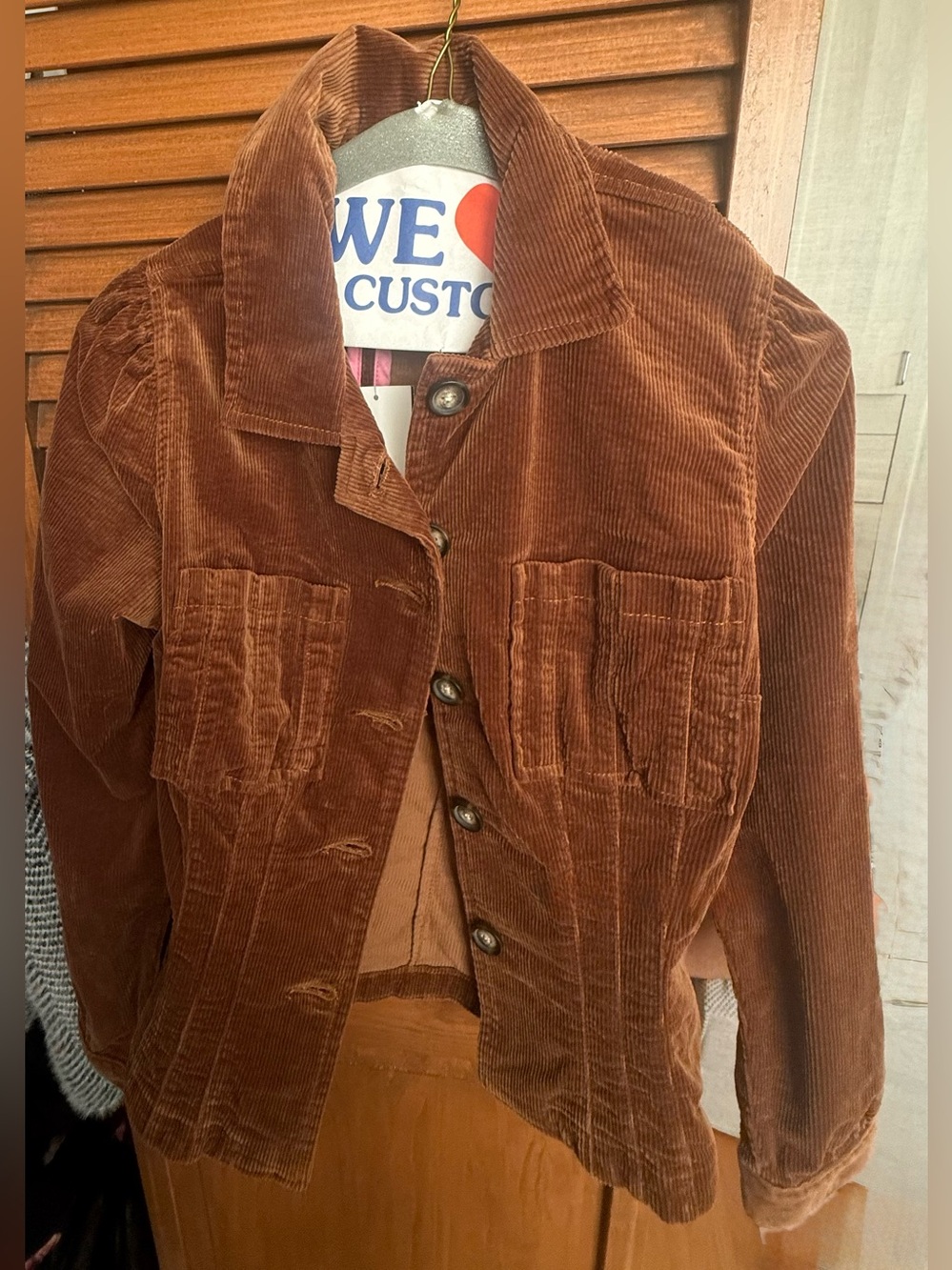 Kut from the Kloth Brown Corduroy Button-Up Jacket puff sleeve